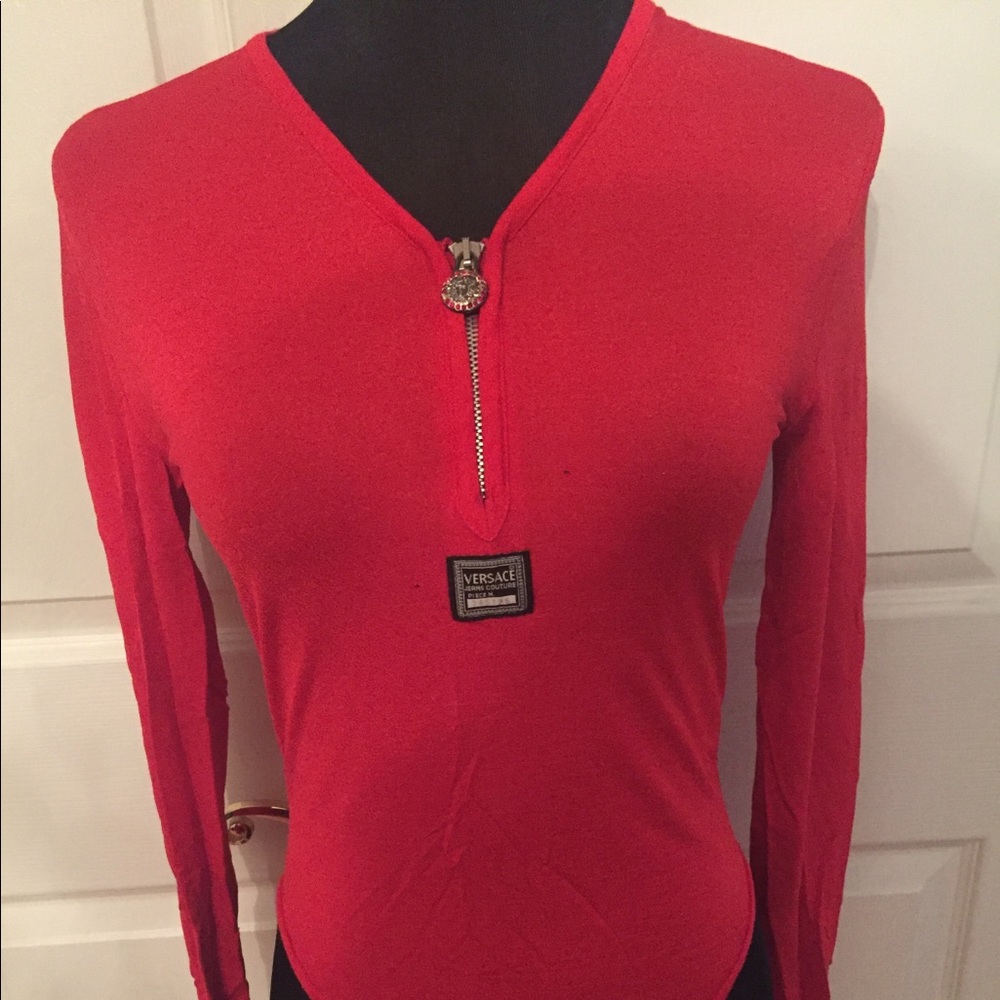 Red Versace Bodysuit Shirt